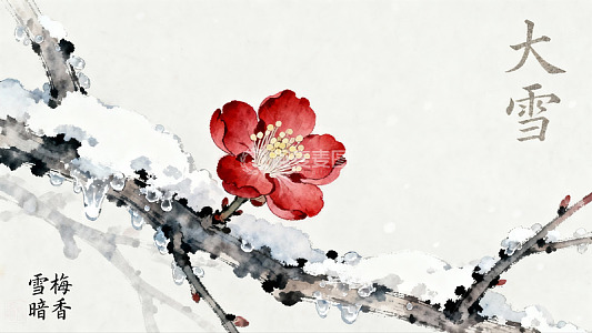 雪中红梅绽放