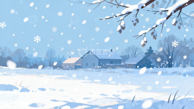 高清大图下载【趣麦麦图】雪景乡村房屋冬日景象