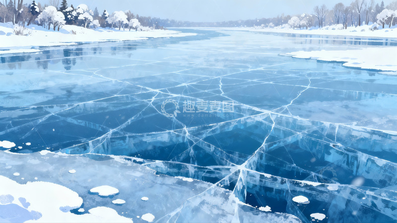 高清大图下载【趣麦麦图】冰裂河面雪景