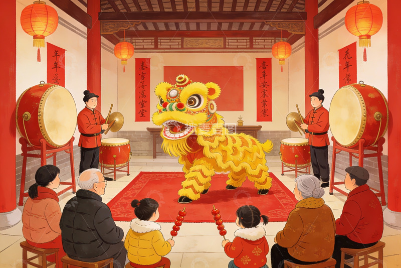 高清大图下载【趣麦麦图】春节舞狮表演热闹非凡