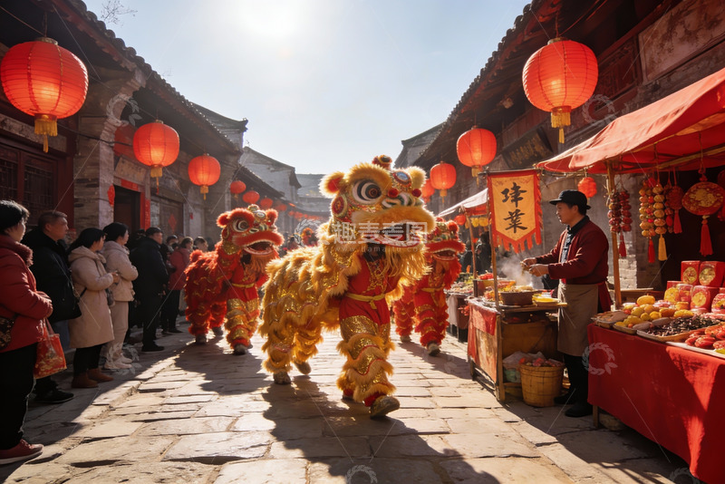 高清大图下载【趣麦麦图】古街舞狮热闹非凡