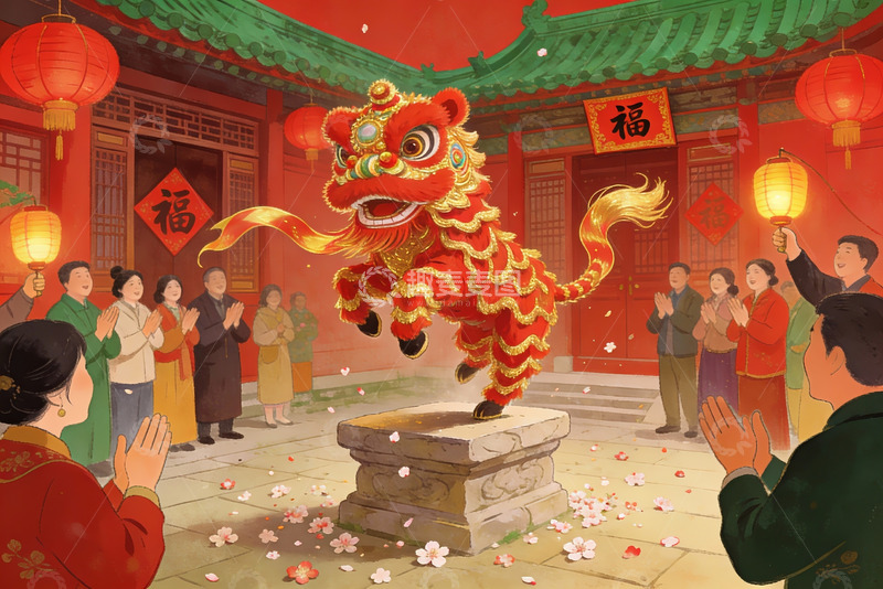高清大图下载【趣麦麦图】春节舞狮庆典热闹非凡