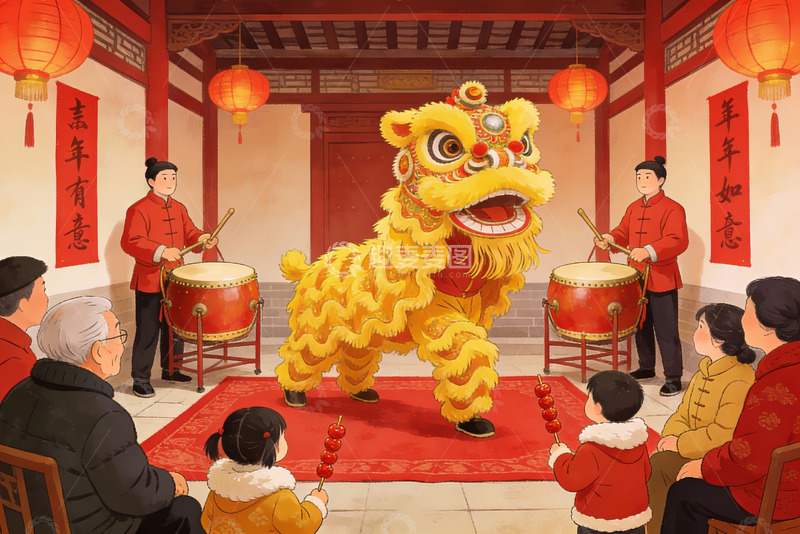 高清大图下载【趣麦麦图】春节舞狮表演热闹非凡