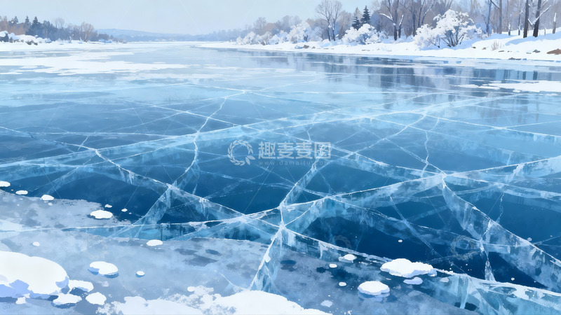 高清大图下载【趣麦麦图】冰裂湖面雪景