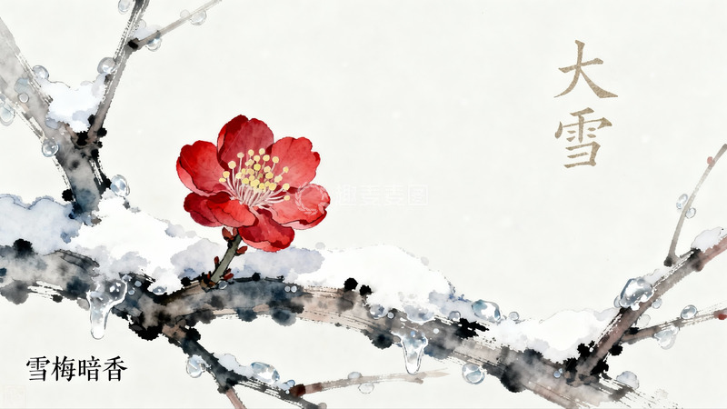 高清大图下载【趣麦麦图】雪中红梅绽放