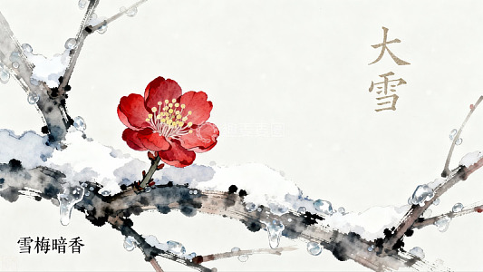 雪中红梅绽放