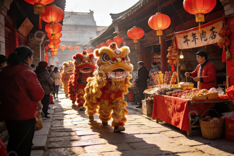 高清大图下载【趣麦麦图】街头舞狮表演热闹非凡