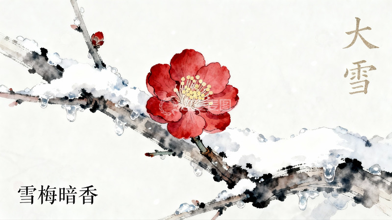 高清大图下载【趣麦麦图】雪中红梅绽放
