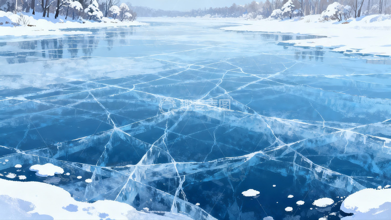 高清大图下载【趣麦麦图】冰裂湖面雪景