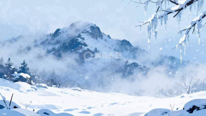 高清大图下载【趣麦麦图】雪山雪景冰挂雾气
