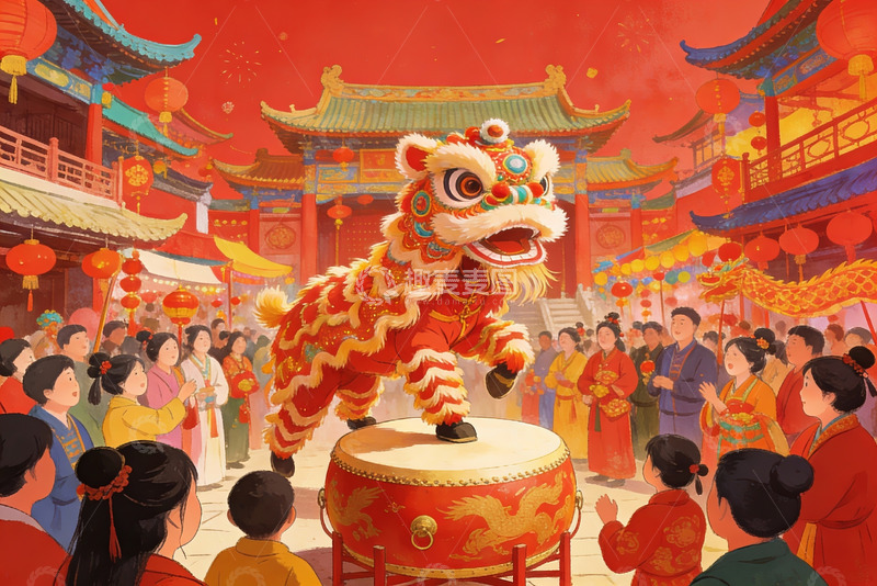 高清大图下载【趣麦麦图】舞狮表演热闹非凡