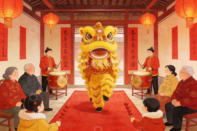 高清大图下载【趣麦麦图】春节舞狮表演热闹非凡