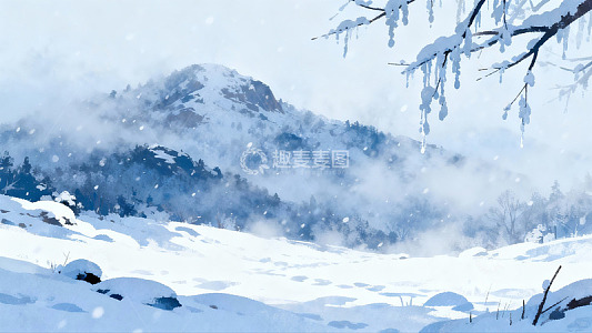 雪景山林雾凇树枝