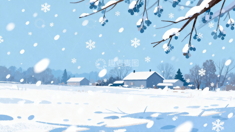 高清大图下载【趣麦麦图】雪景乡村冬日景象