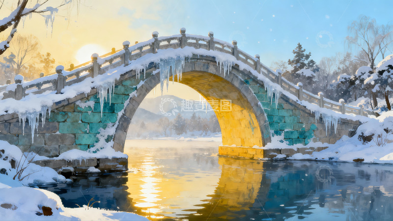 高清大图下载【趣麦麦图】雪覆拱桥映水景
