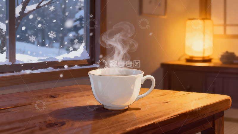 高清大图下载【趣麦麦图】冬日窗边热饮袅袅升起