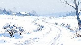 雪景小路蜿蜒乡村