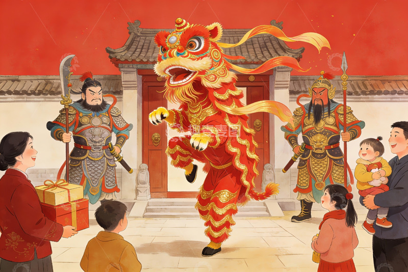 高清大图下载【趣麦麦图】春节舞狮表演热闹非凡