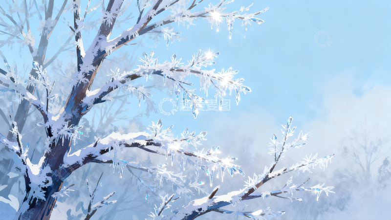 高清大图下载【趣麦麦图】雪覆树枝冰挂晶莹剔透
