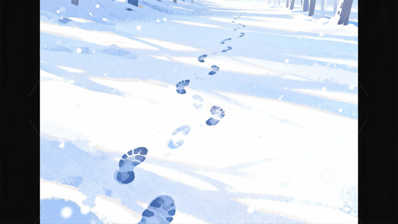 高清大图下载【趣麦麦图】雪地脚印延伸至远方