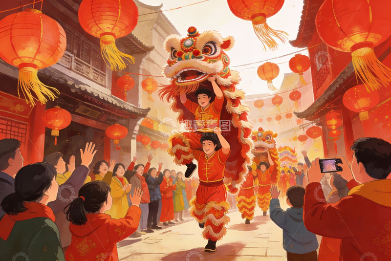 高清大图下载【趣麦麦图】舞狮表演热闹非凡