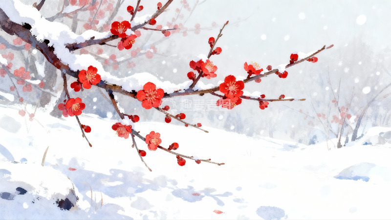 高清大图下载【趣麦麦图】雪中红梅绽放