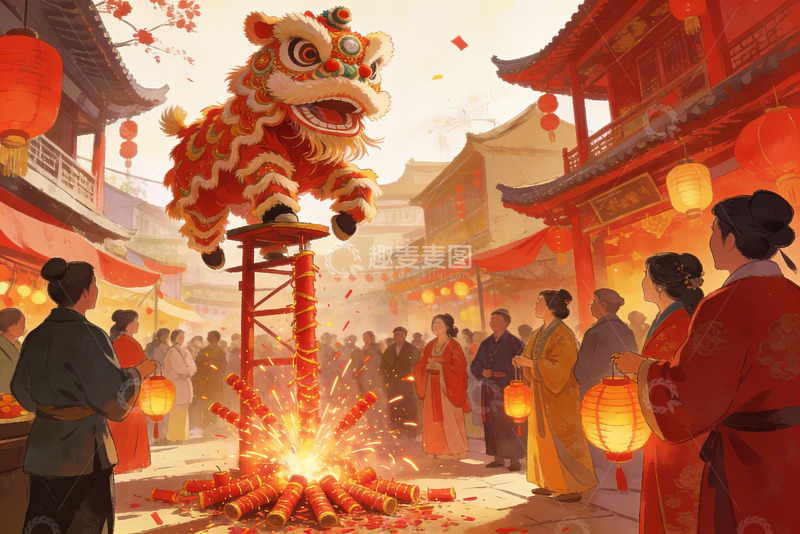 高清大图下载【趣麦麦图】传统舞狮庆典热闹非凡