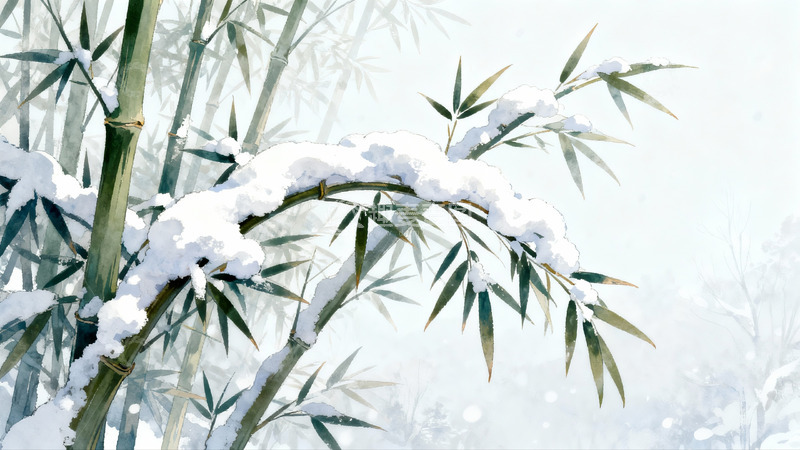高清大图下载【趣麦麦图】雪覆竹枝清雅水墨画