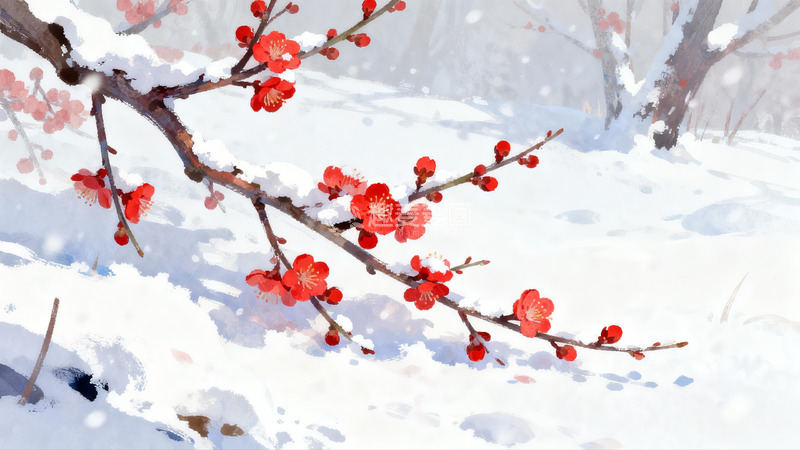 高清大图下载【趣麦麦图】雪中红梅绽放