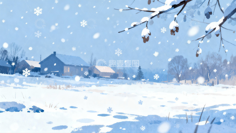 高清大图下载【趣麦麦图】雪景村庄冬日宁静画面
