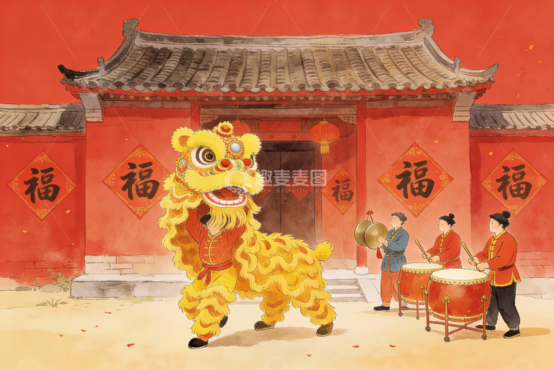 高清大图下载【趣麦麦图】春节舞狮表演热闹非凡