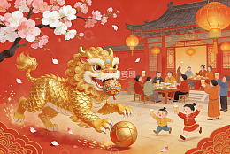 春节舞狮欢庆团圆