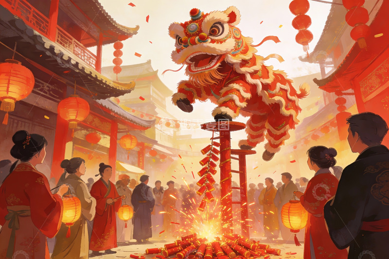 高清大图下载【趣麦麦图】传统舞狮庆典热闹非凡