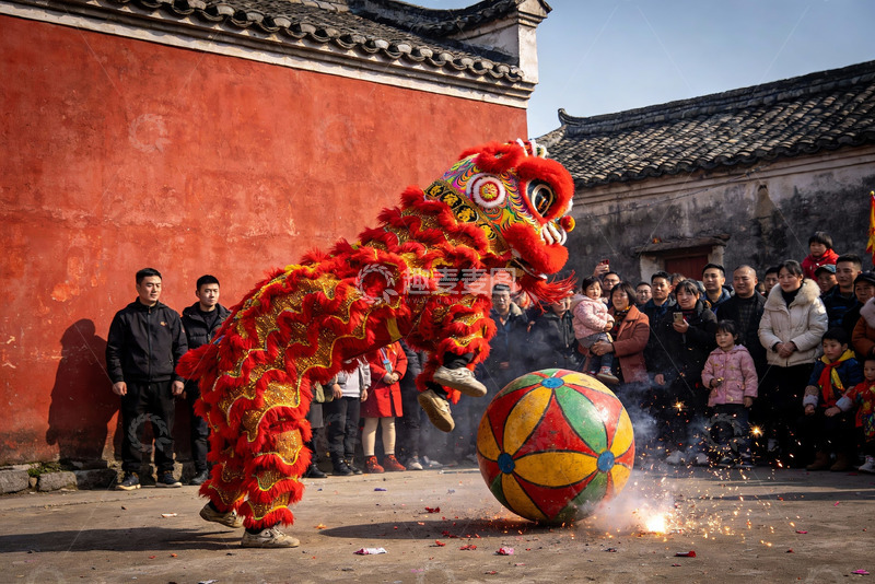 高清大图下载【趣麦麦图】传统舞狮表演热闹非凡