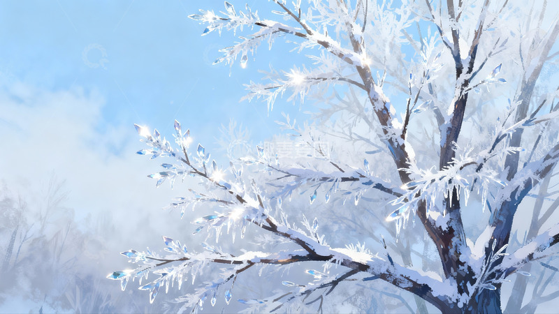 高清大图下载【趣麦麦图】雪覆树枝冬日美景