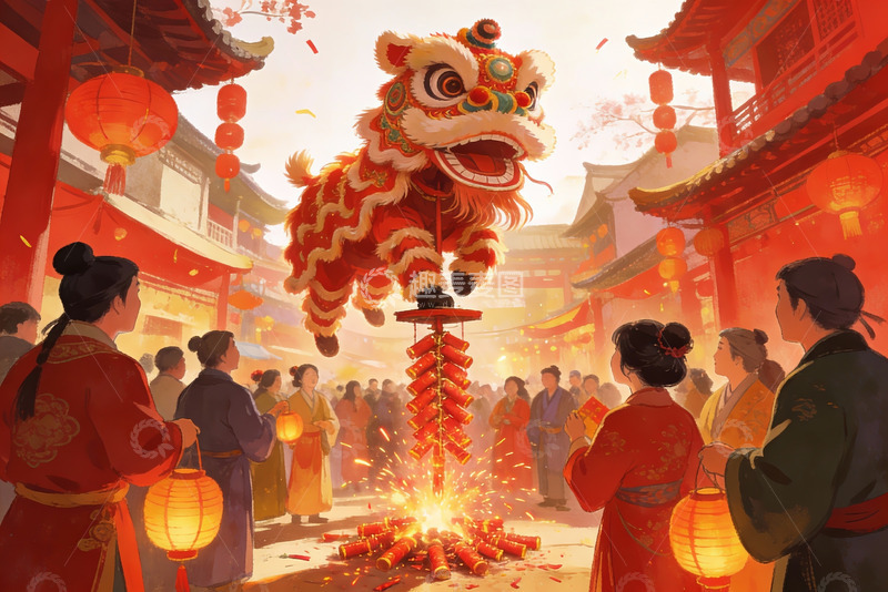 高清大图下载【趣麦麦图】传统舞狮庆典热闹非凡