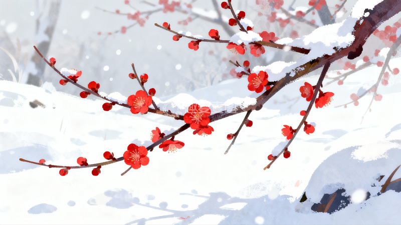 高清大图下载【趣麦麦图】雪中红梅绽放