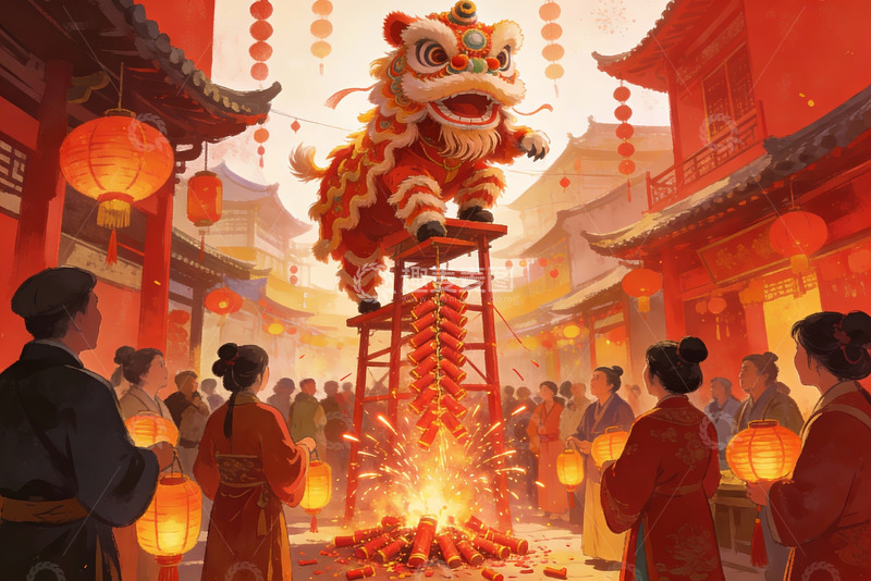 高清大图下载【趣麦麦图】古街舞狮庆典热闹非凡