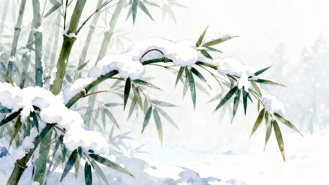 雪覆竹枝水墨画