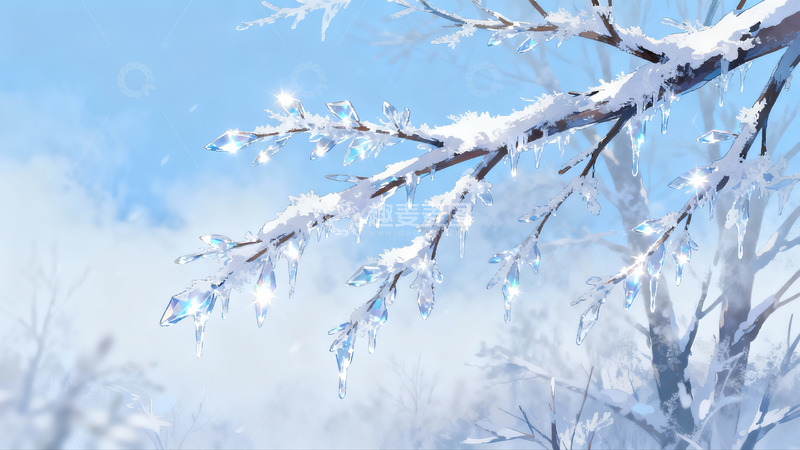 高清大图下载【趣麦麦图】雪覆枝头晶莹剔透