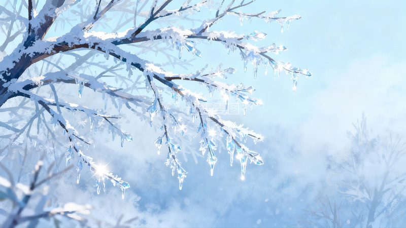 高清大图下载【趣麦麦图】雪覆树枝冰挂晶莹剔透