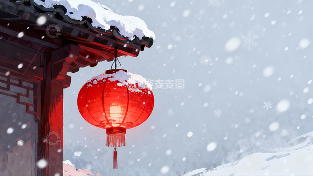 雪中红灯笼古建筑