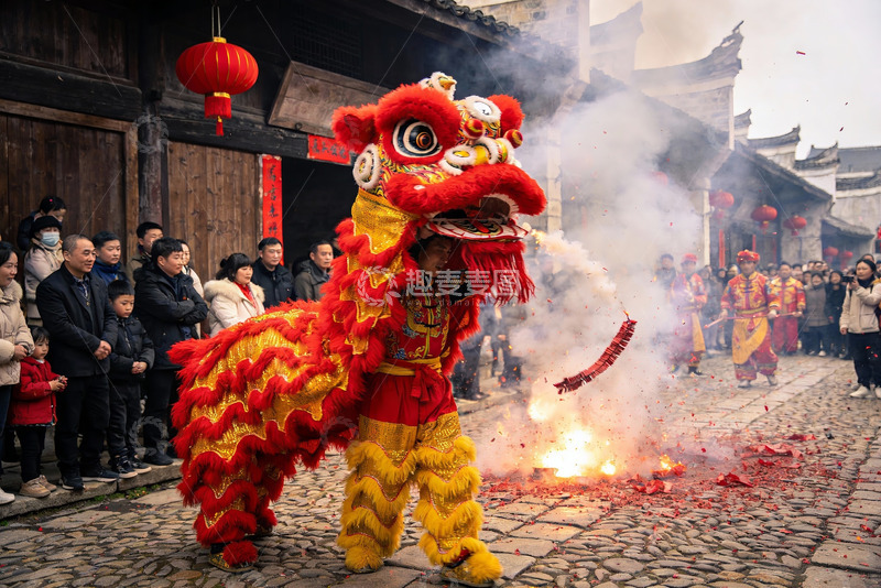 高清大图下载【趣麦麦图】街头舞狮表演热闹非凡