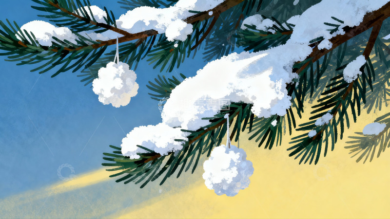 高清大图下载【趣麦麦图】雪覆松枝冬日静景