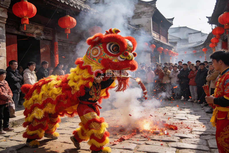 高清大图下载【趣麦麦图】街头舞狮表演热闹非凡