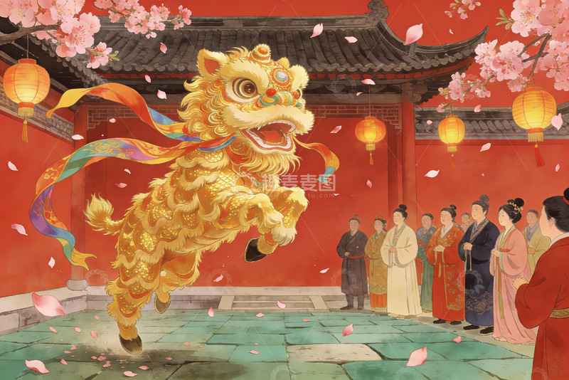 高清大图下载【趣麦麦图】传统舞狮表演热闹非凡