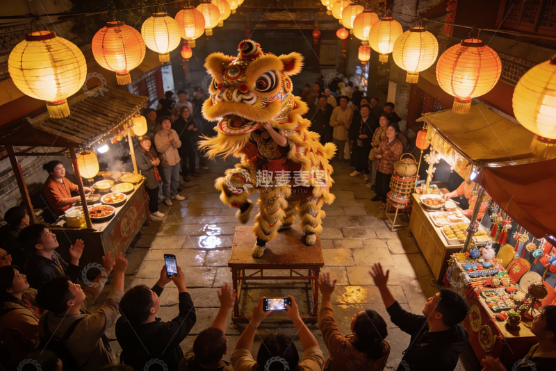 高清大图下载【趣麦麦图】街头舞狮表演热闹非凡