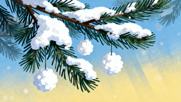 雪覆松枝冬日静景