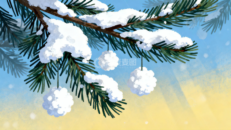 高清大图下载【趣麦麦图】雪覆松枝冬日静景