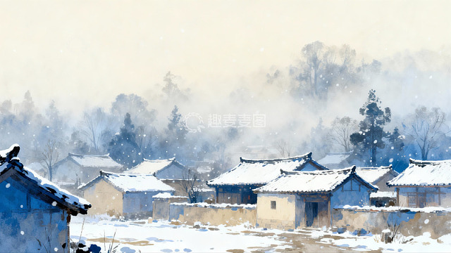 雪落古村静谧冬景